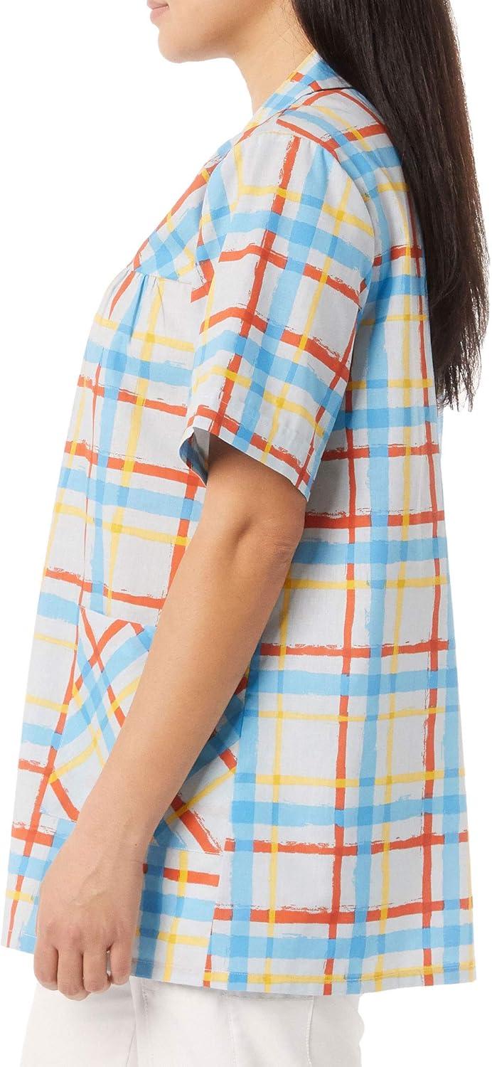 imageAmeriMark Womens Button Front Smock Casual ButtonDown Shirt wPatch Pockets Windowpane 5X