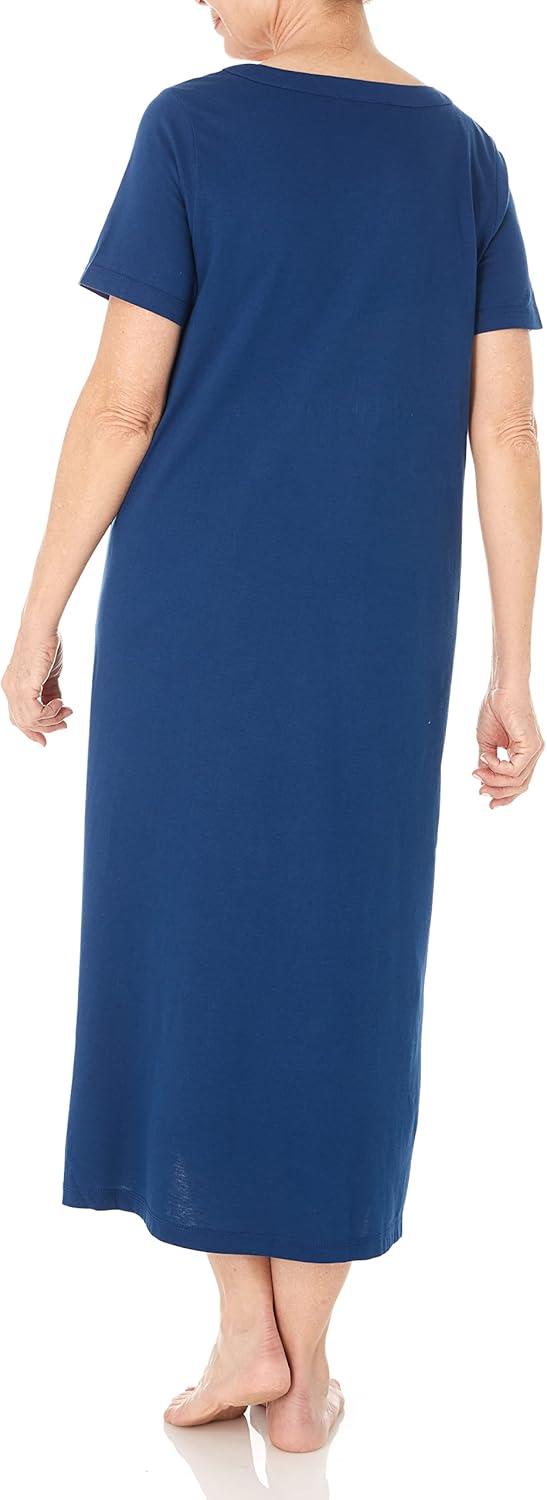imageAmeriMark Womens Caftan Loungwear House Dress Long Nightgown V Neck with PocketsNavy
