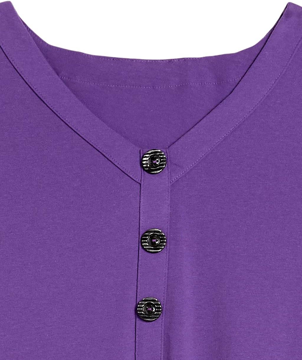 imageAmeriMark Womens Caftan Loungwear House Dress Long Nightgown V Neck with PocketsPurple