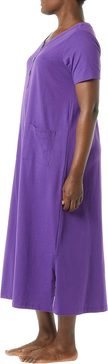 imageAmeriMark Womens Caftan Loungwear House Dress Long Nightgown V Neck with PocketsPurple