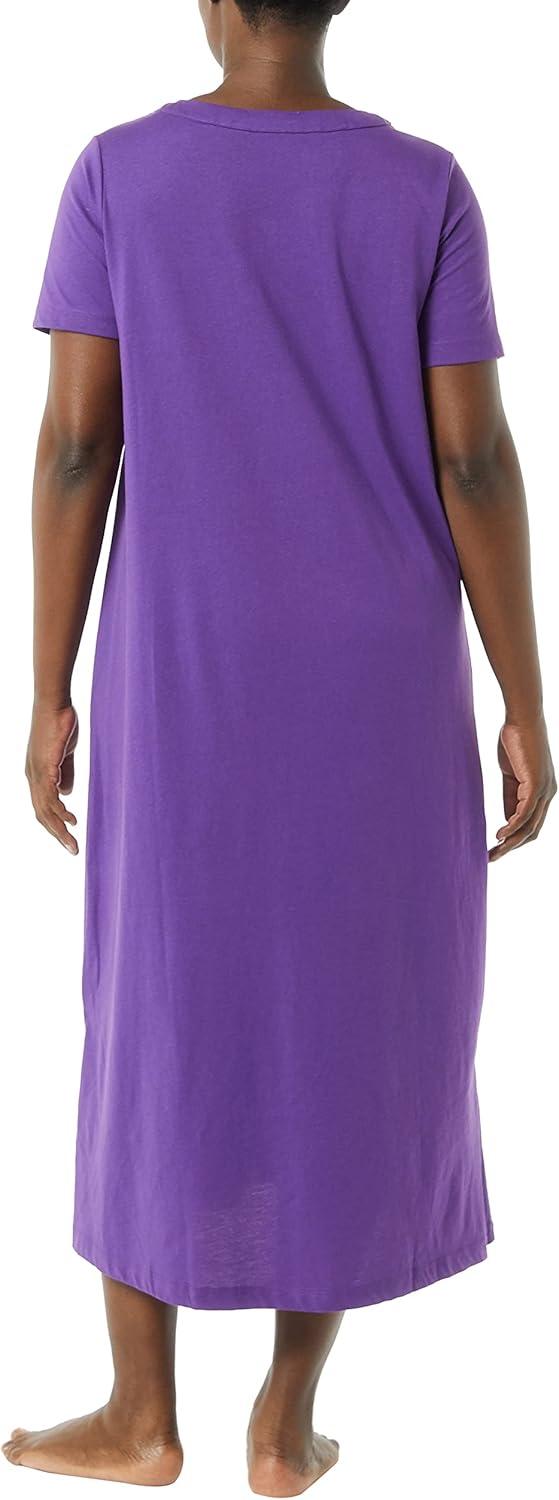 imageAmeriMark Womens Caftan Loungwear House Dress Long Nightgown V Neck with PocketsPurple