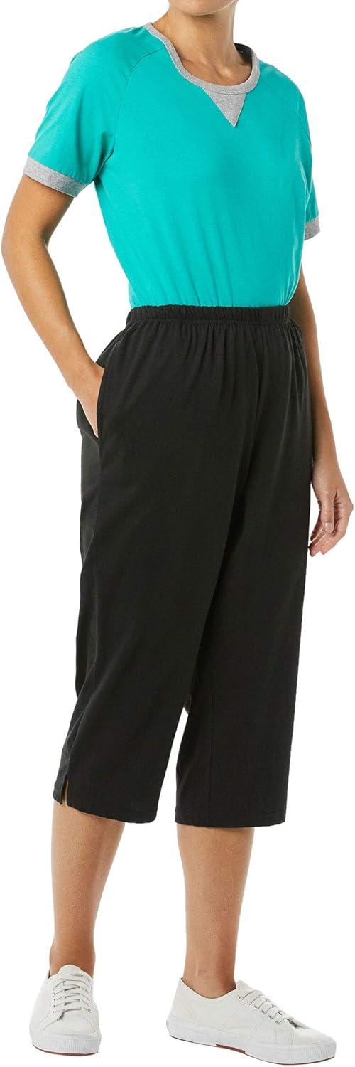imageAmeriMark Womens Capri Pants Full Elastic Waist Pedal Pushers Ladies 100 Cotton PullOn Cropped Pants Side PocketsBlack