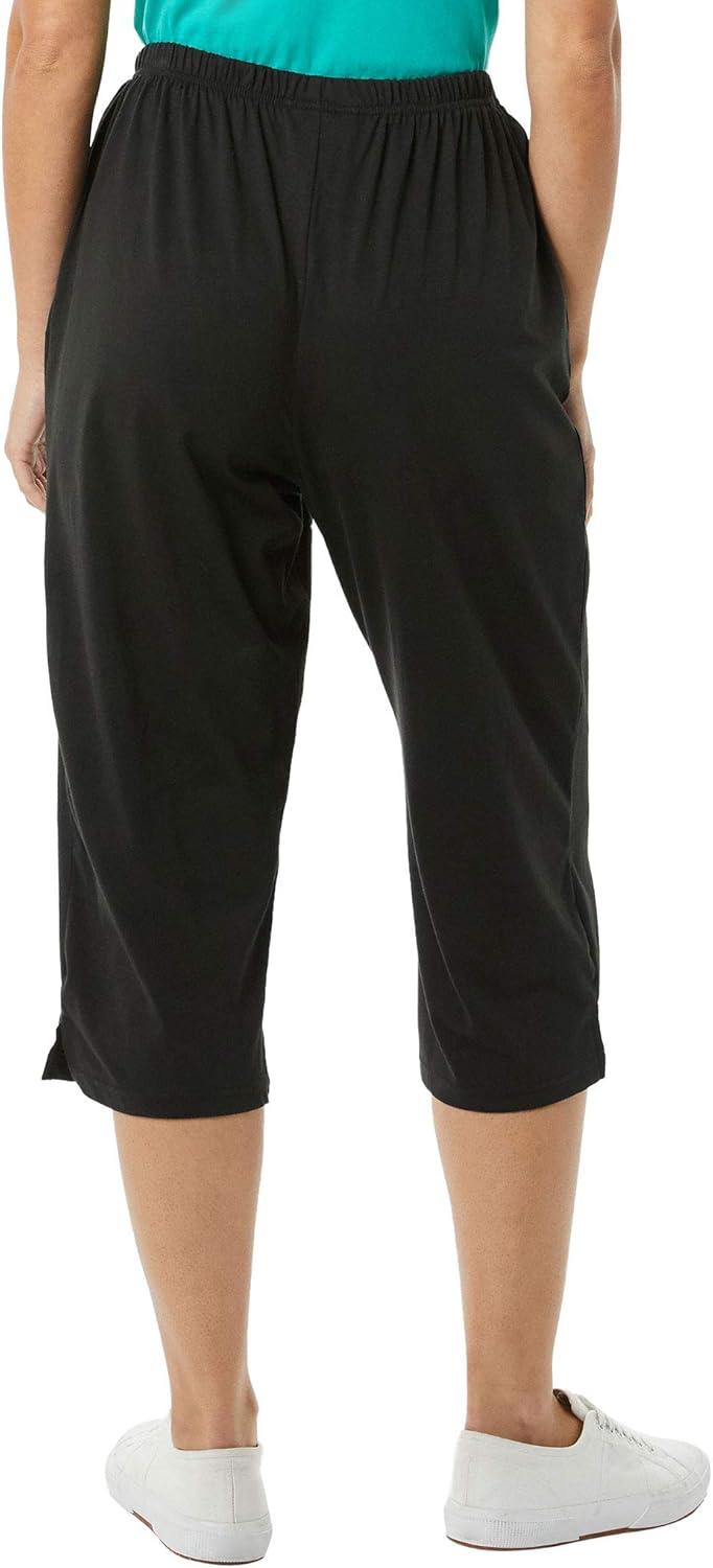 imageAmeriMark Womens Capri Pants Full Elastic Waist Pedal Pushers Ladies 100 Cotton PullOn Cropped Pants Side PocketsBlack