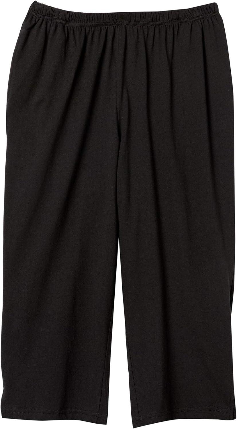 imageAmeriMark Womens Capri Pants Full Elastic Waist Pedal Pushers Ladies 100 Cotton PullOn Cropped Pants Side PocketsBlack