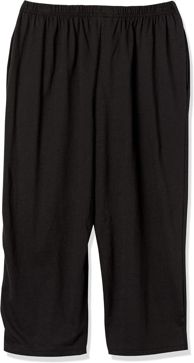imageAmeriMark Womens Capri Pants Full Elastic Waist Pedal Pushers Ladies 100 Cotton PullOn Cropped Pants Side PocketsBlack