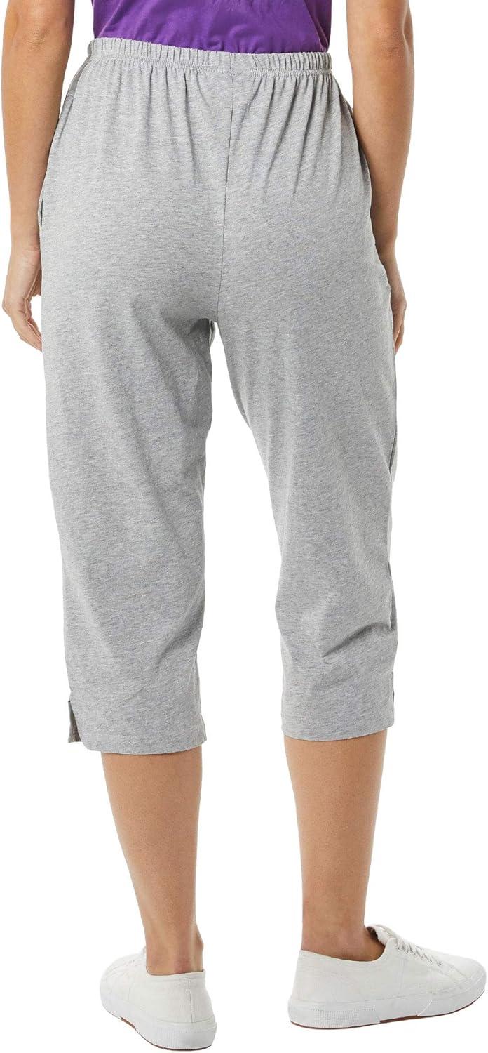 imageAmeriMark Womens Capri Pants Full Elastic Waist Pedal Pushers Ladies 100 Cotton PullOn Cropped Pants Side PocketsHeather Gray