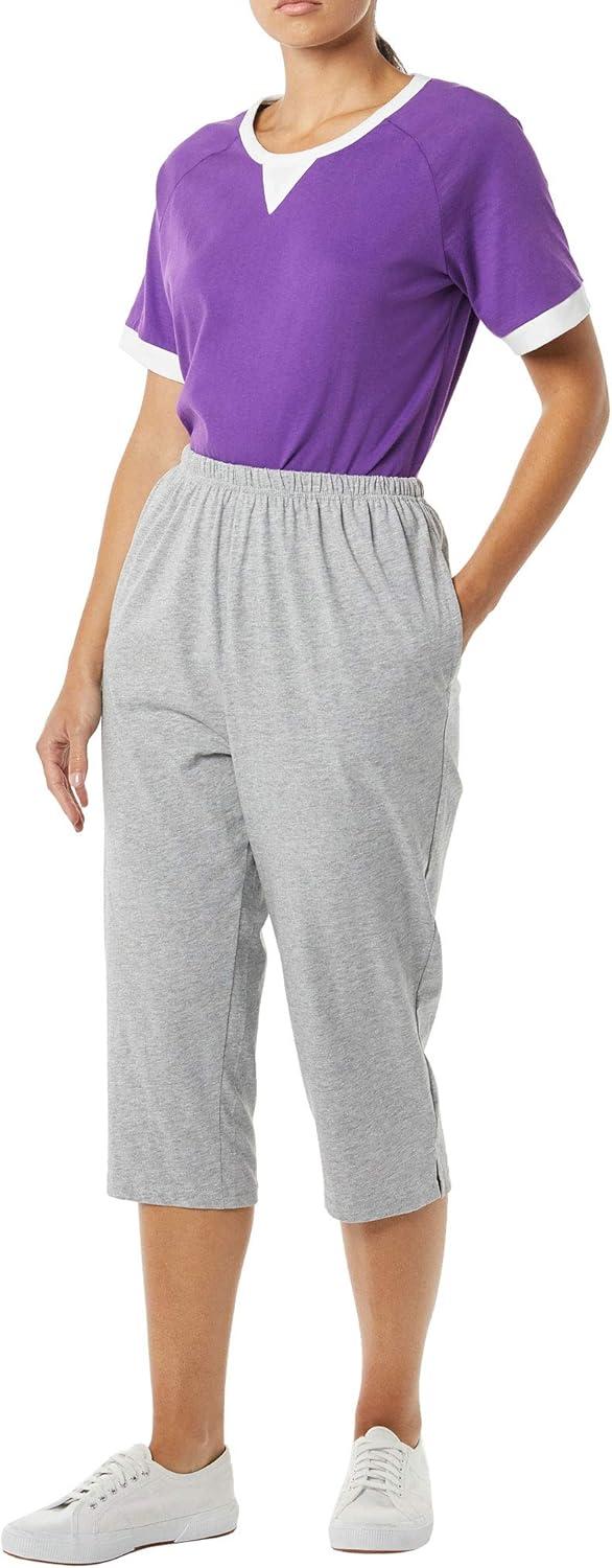imageAmeriMark Womens Capri Pants Full Elastic Waist Pedal Pushers Ladies 100 Cotton PullOn Cropped Pants Side PocketsHeather Gray