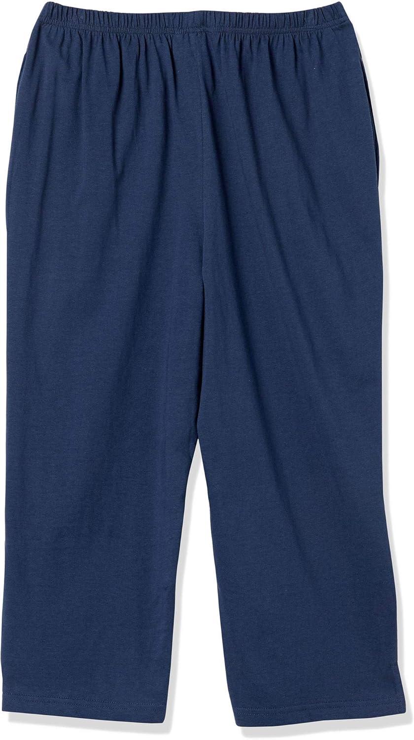 imageAmeriMark Womens Capri Pants Full Elastic Waist Pedal Pushers Ladies 100 Cotton PullOn Cropped Pants Side PocketsNavy