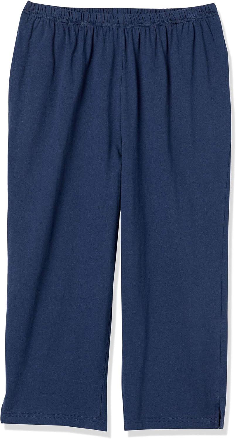 imageAmeriMark Womens Capri Pants Full Elastic Waist Pedal Pushers Ladies 100 Cotton PullOn Cropped Pants Side PocketsNavy