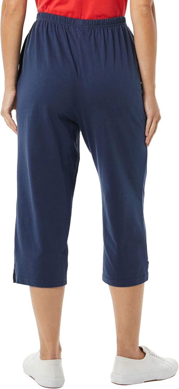 imageAmeriMark Womens Capri Pants Full Elastic Waist Pedal Pushers Ladies 100 Cotton PullOn Cropped Pants Side PocketsNavy