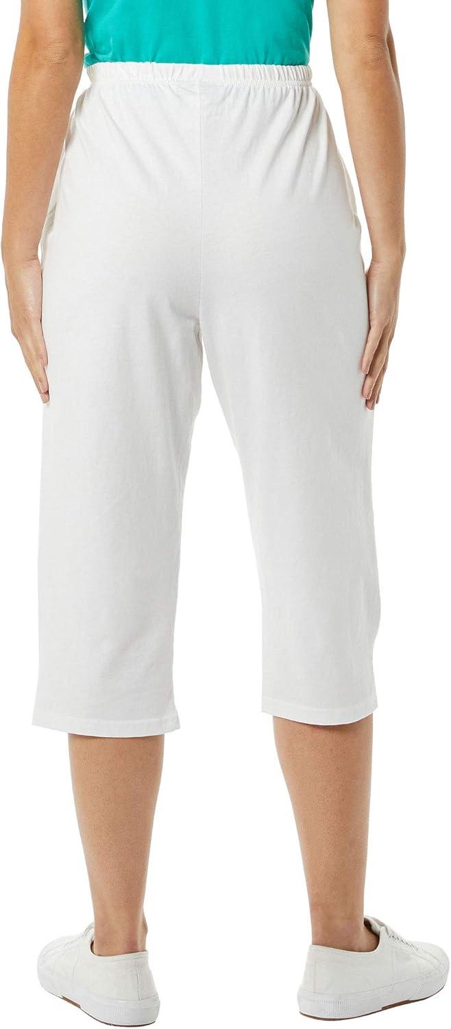 imageAmeriMark Womens Capri Pants Full Elastic Waist Pedal Pushers Ladies 100 Cotton PullOn Cropped Pants Side PocketsWhite