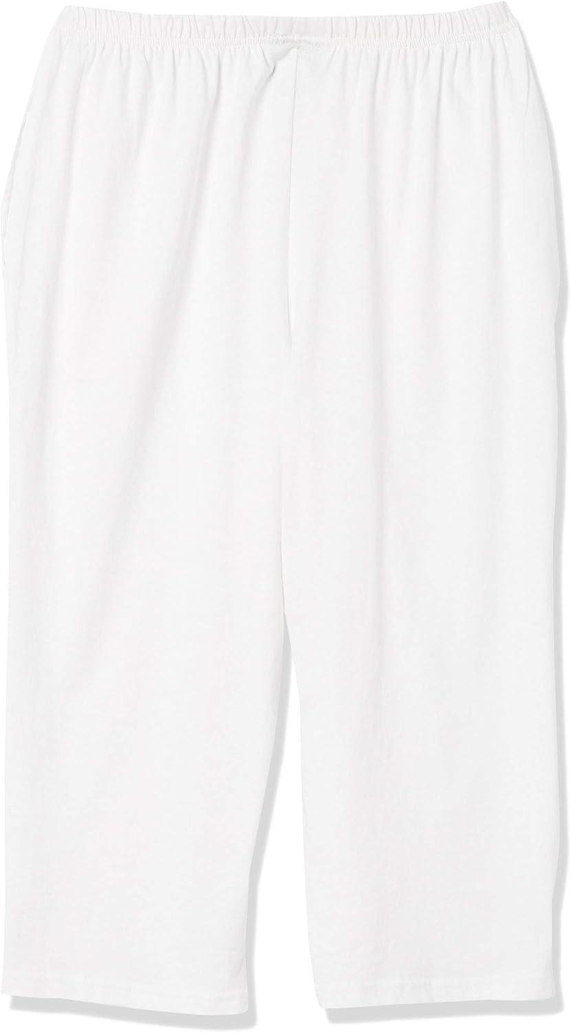 imageAmeriMark Womens Capri Pants Full Elastic Waist Pedal Pushers Ladies 100 Cotton PullOn Cropped Pants Side PocketsWhite