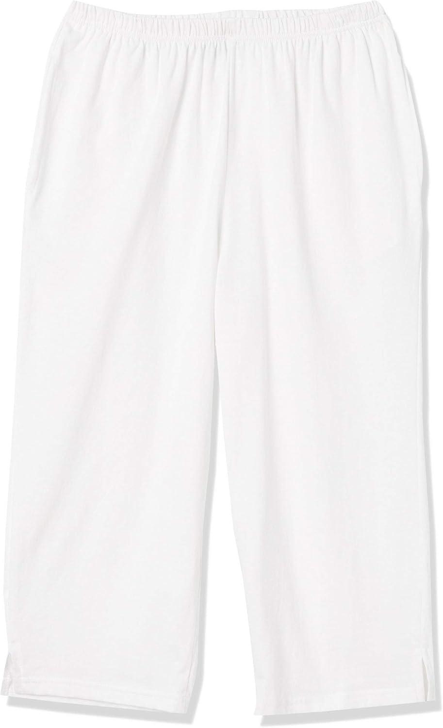imageAmeriMark Womens Capri Pants Full Elastic Waist Pedal Pushers Ladies 100 Cotton PullOn Cropped Pants Side PocketsWhite