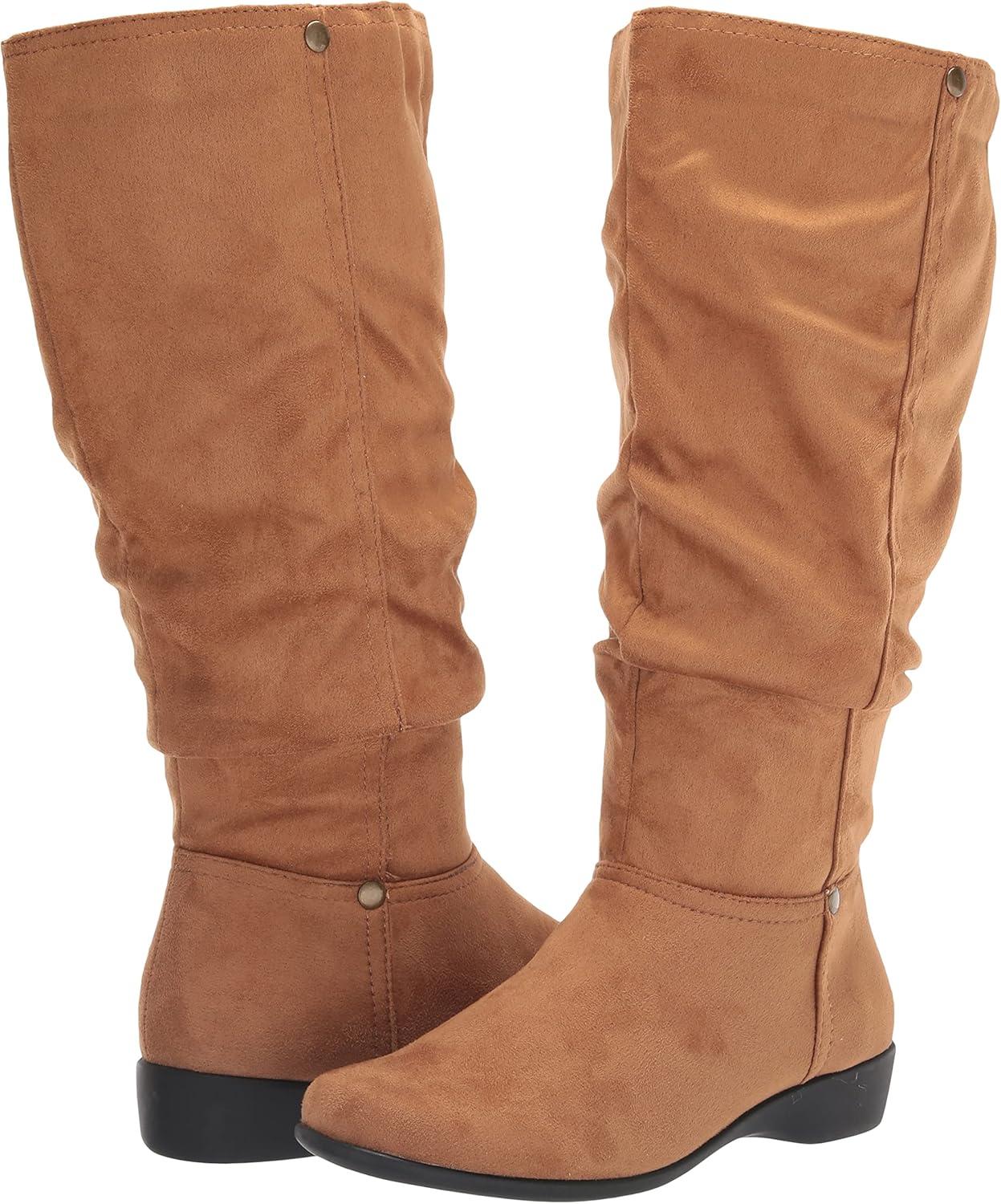 imageAmeriMark Womens FauxSuede Adina WideCalf Boots Comfortable Stylish Durable Side Zipper Excellent TractionCognac