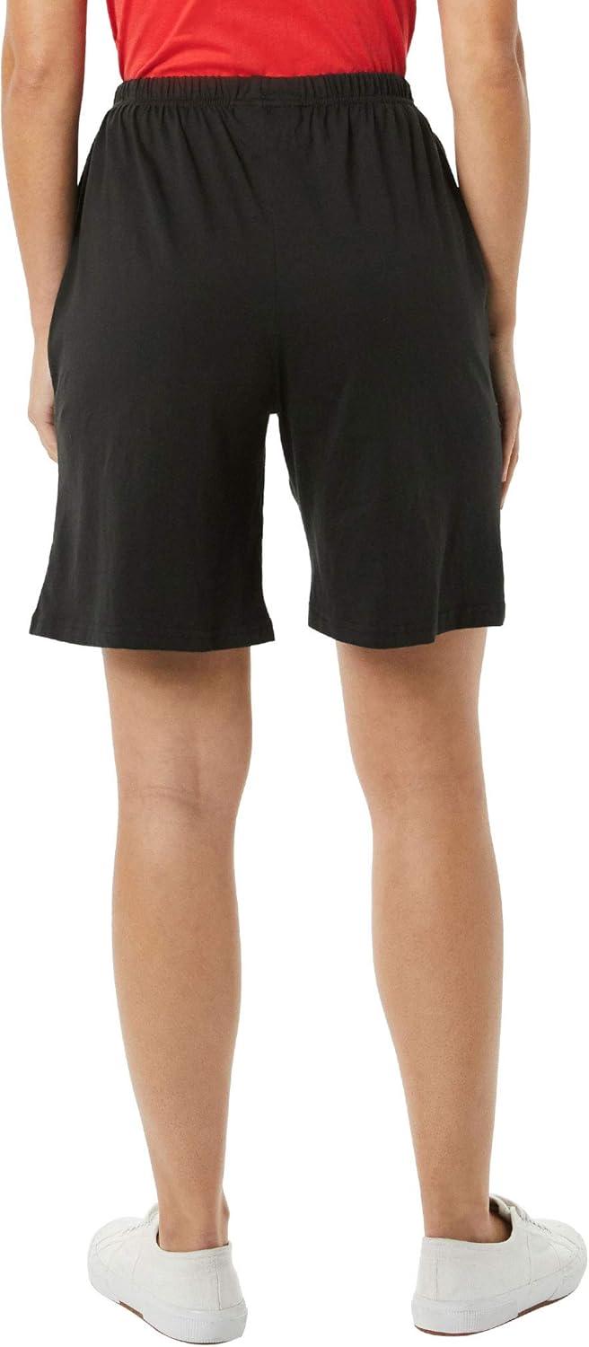 imageAmeriMark Womens Full Elastic Waist Athletic Bermuda Shorts Ladies 100 Cotton PullOn Golf Shorts with PocketsBlack