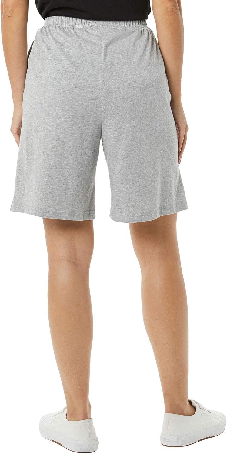 imageAmeriMark Womens Full Elastic Waist Athletic Bermuda Shorts Ladies 100 Cotton PullOn Golf Shorts with PocketsHeather Gray