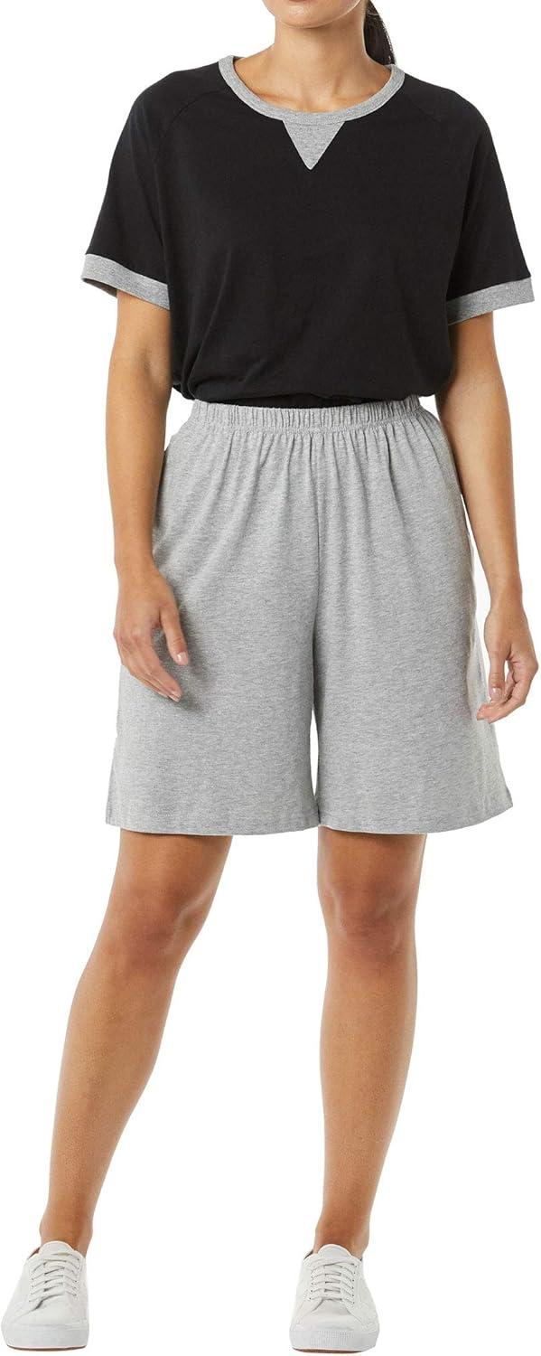 imageAmeriMark Womens Full Elastic Waist Athletic Bermuda Shorts Ladies 100 Cotton PullOn Golf Shorts with PocketsHeather Gray