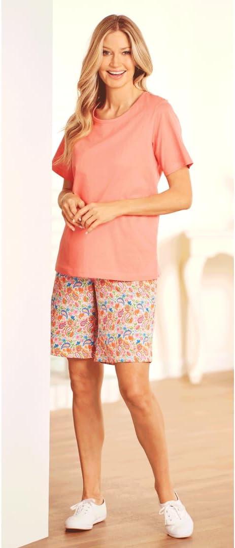 imageAmeriMark Womens Full Elastic Waist Athletic Bermuda Shorts Ladies 100 Cotton PullOn Golf Shorts with PocketsPaisley Print