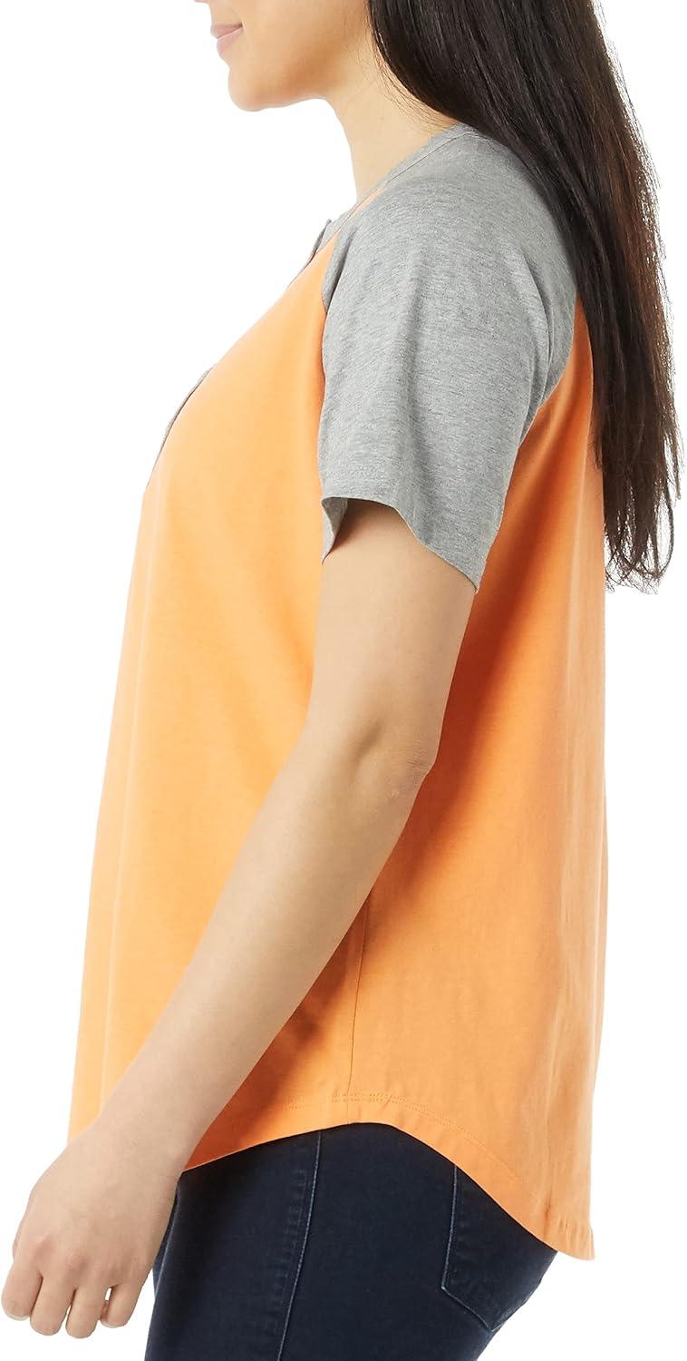 imageAmeriMark Womens Henley Baseball Shirt Tunic Top Contrast SleevesMelon Gray