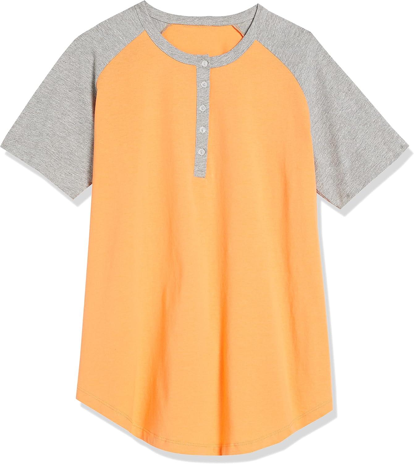 imageAmeriMark Womens Henley Baseball Shirt Tunic Top Contrast SleevesMelon Gray