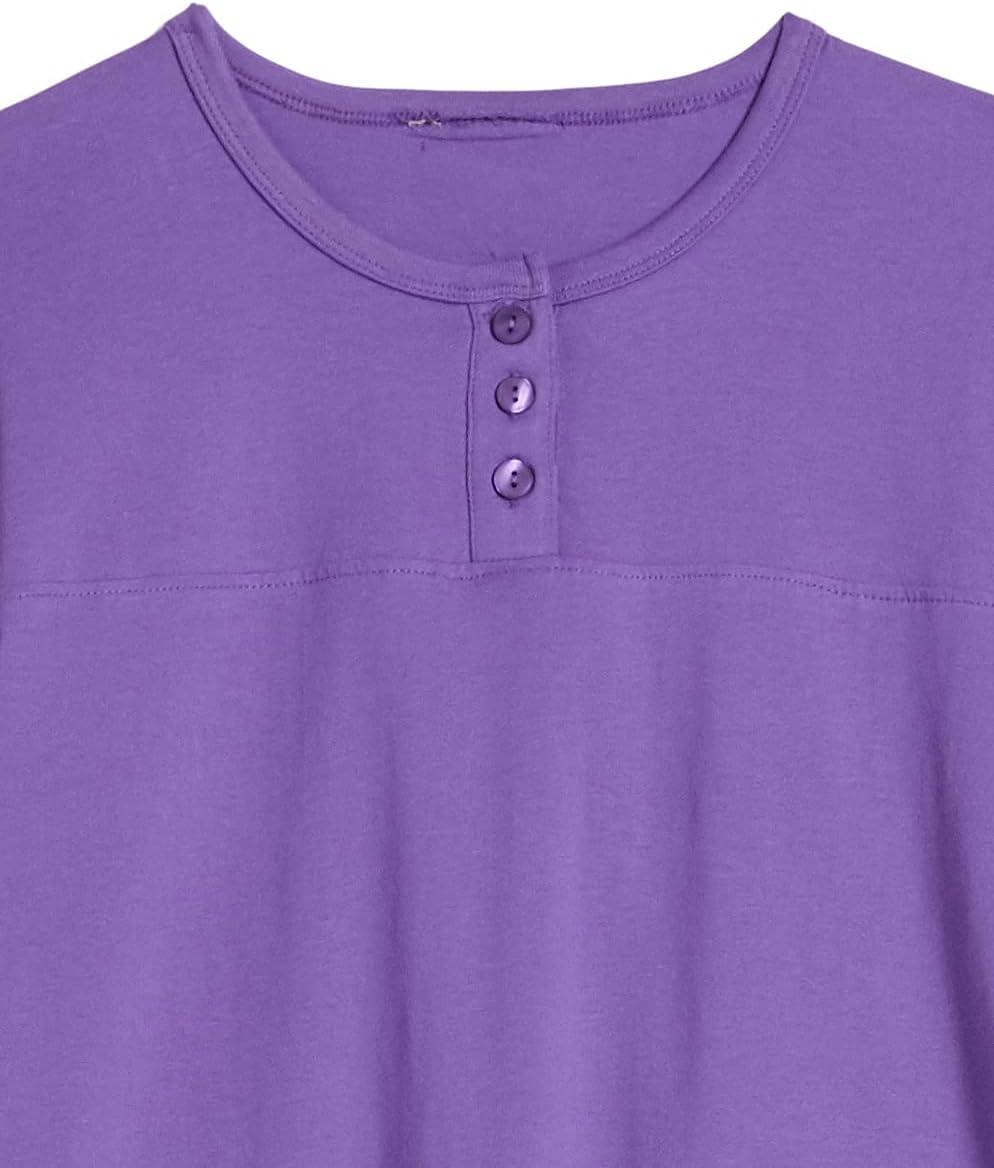imageAmeriMark Womens Henley Pant Set Short Sleeve Top with Pocket amp PullOn PantsViolet