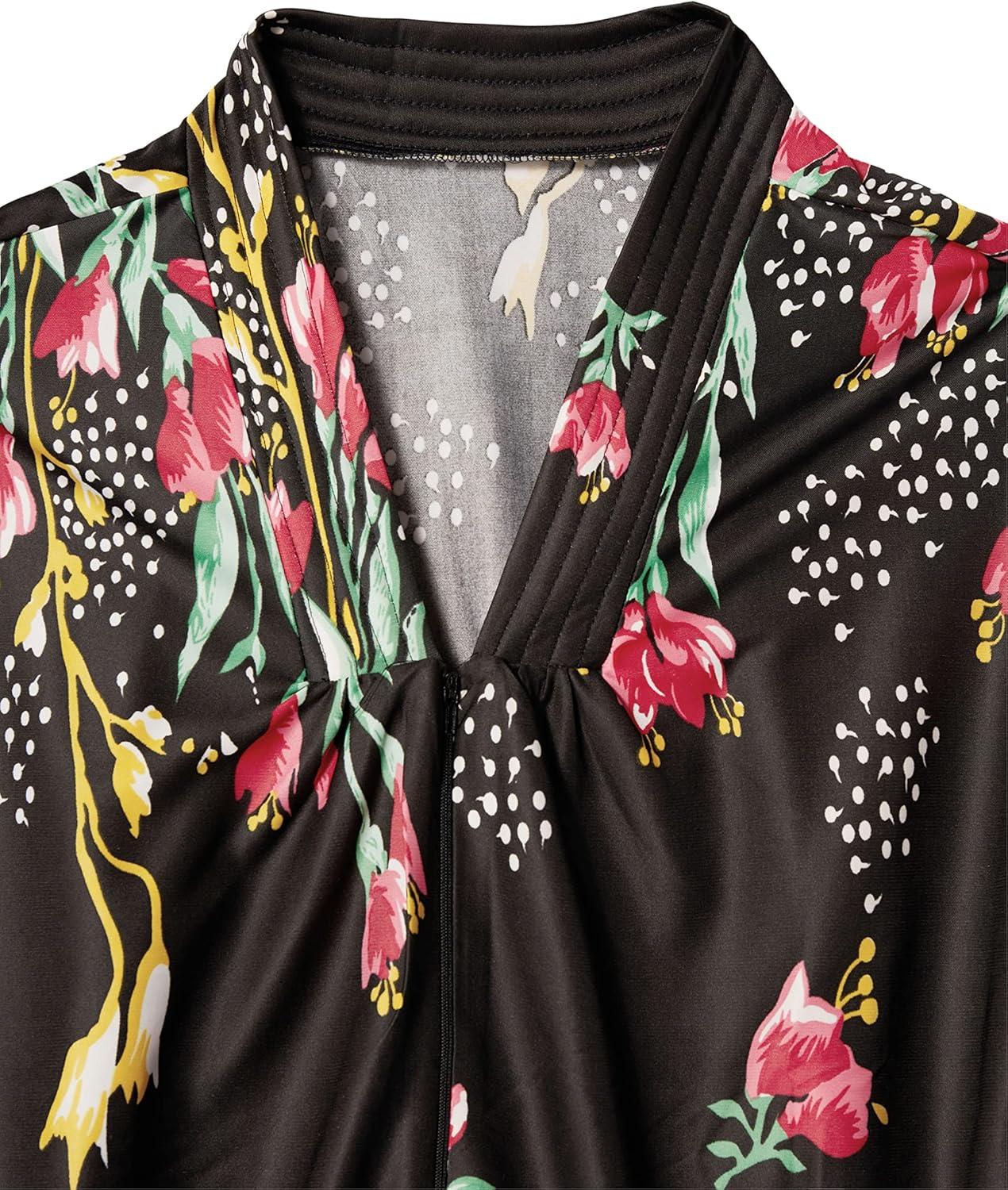 imageAmeriMark Womens Long Length Caftan Hawaiian Muu Muu Night Gown with PocketBlack Floral