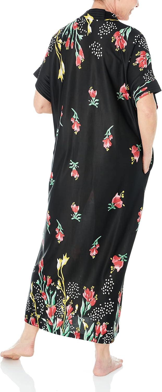 imageAmeriMark Womens Long Length Caftan Hawaiian Muu Muu Night Gown with PocketBlack Floral