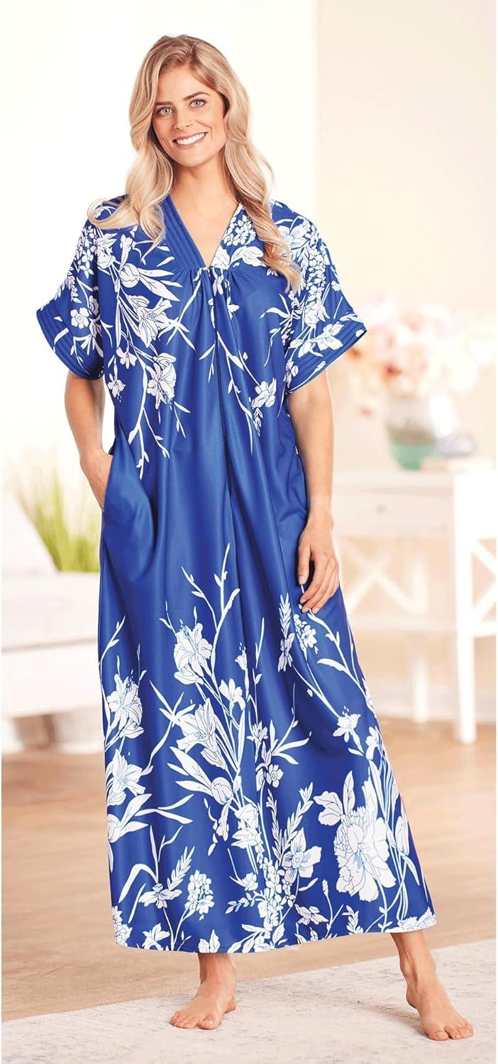 imageAmeriMark Womens Long Length Caftan Hawaiian Muu Muu Night Gown with PocketPerwinkle