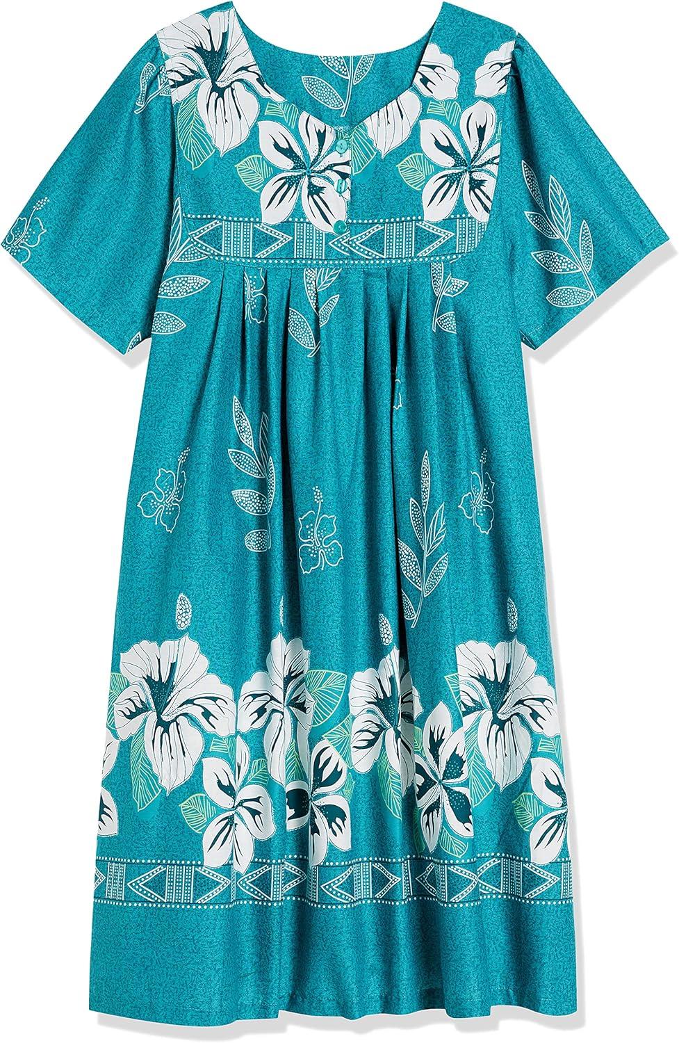 imageAmeriMark Womens Patio Dress Lounger Floral Print Border Short Sleeve amp PocketsDark Teal