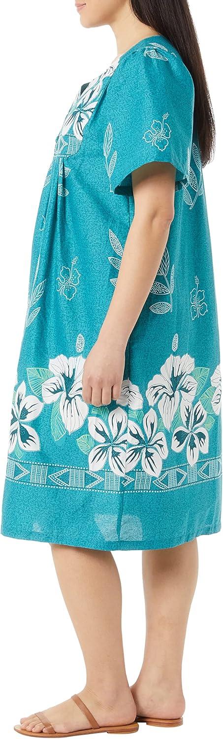 imageAmeriMark Womens Patio Dress Lounger Floral Print Border Short Sleeve amp PocketsDark Teal