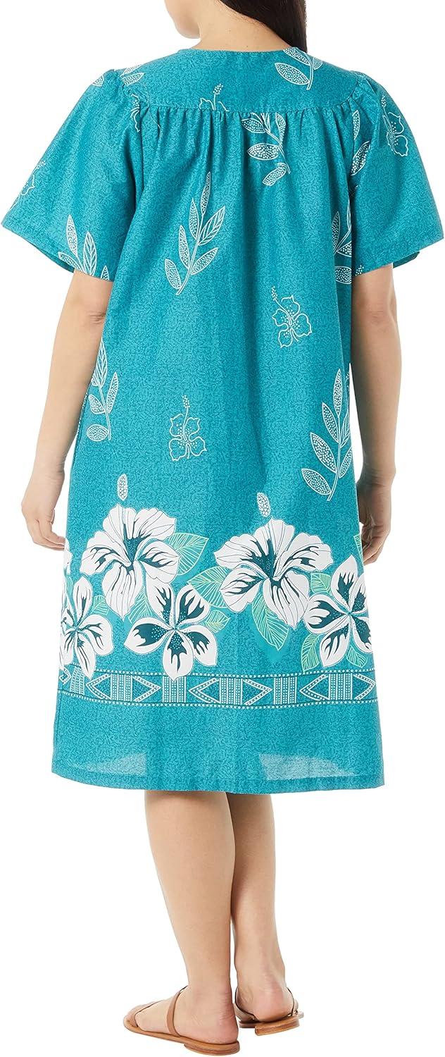 imageAmeriMark Womens Patio Dress Lounger Floral Print Border Short Sleeve amp PocketsDark Teal