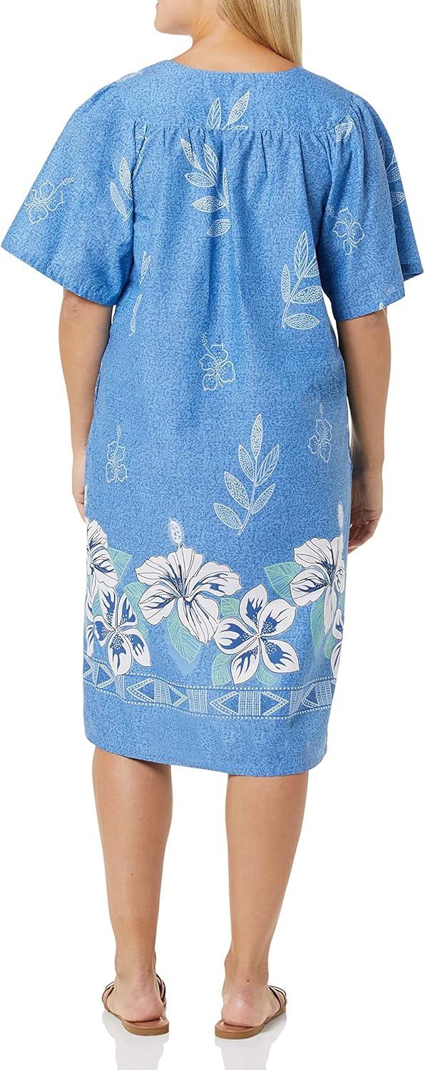 imageAmeriMark Womens Patio Dress Lounger Floral Print Border Short Sleeve amp PocketsFrench Blue