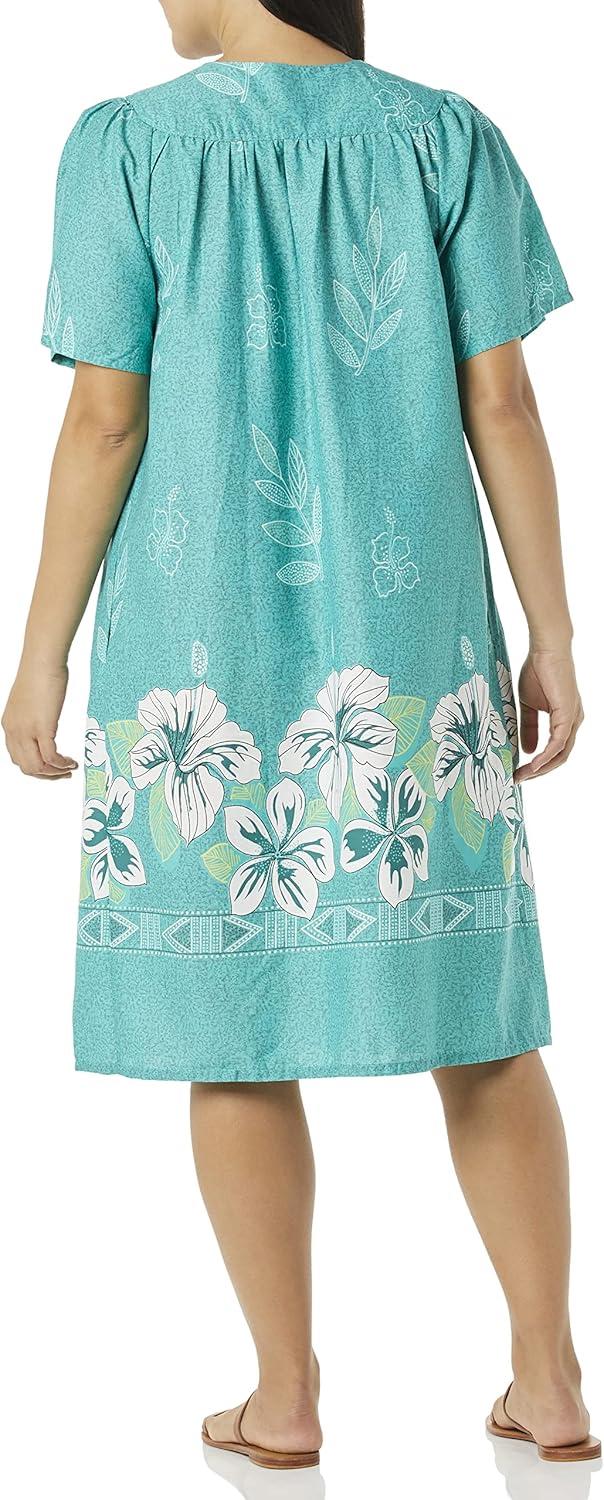 imageAmeriMark Womens Patio Dress Lounger Floral Print Border Short Sleeve amp PocketsJade