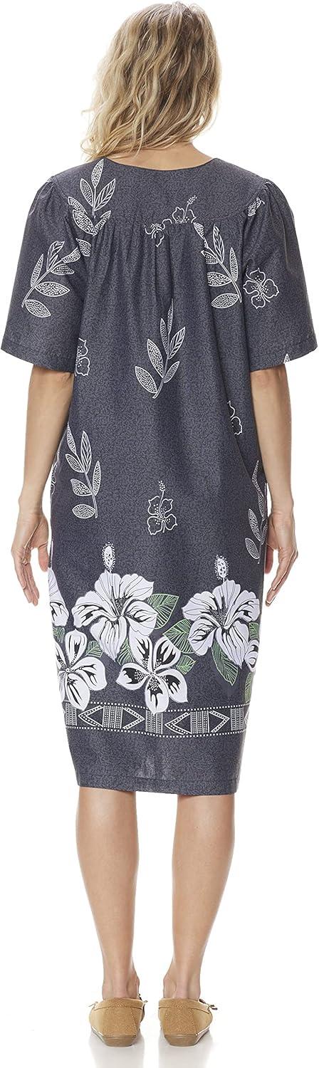 imageAmeriMark Womens Patio Dress Lounger Floral Print Border Short Sleeve amp PocketsMidnight