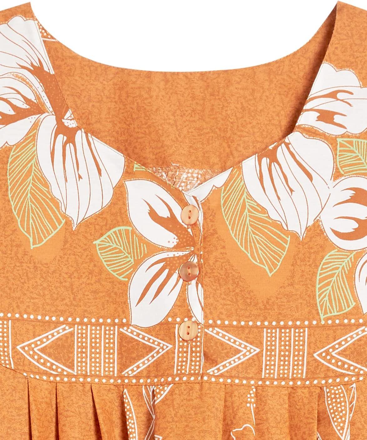 imageAmeriMark Womens Patio Dress Lounger Floral Print Border Short Sleeve amp PocketsOrange