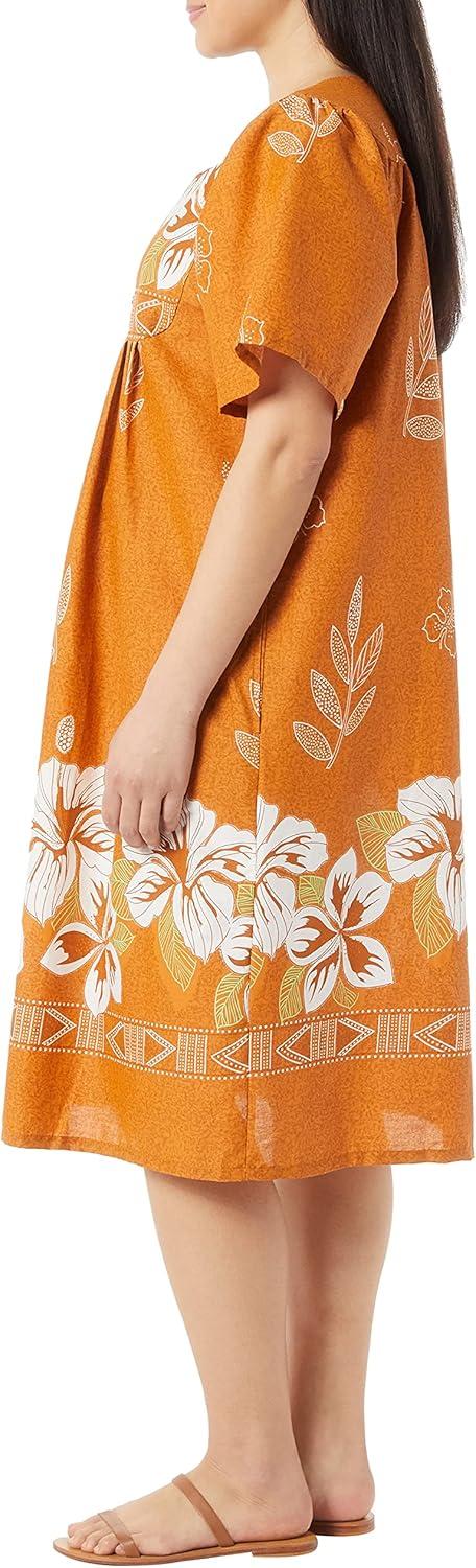 imageAmeriMark Womens Patio Dress Lounger Floral Print Border Short Sleeve amp PocketsOrange
