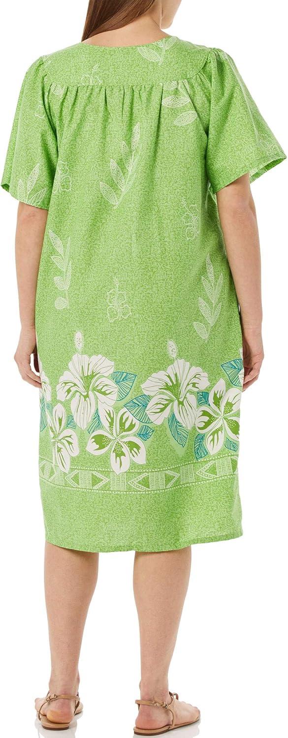 imageAmeriMark Womens Patio Dress Lounger Floral Print Border Short Sleeve amp PocketsPear