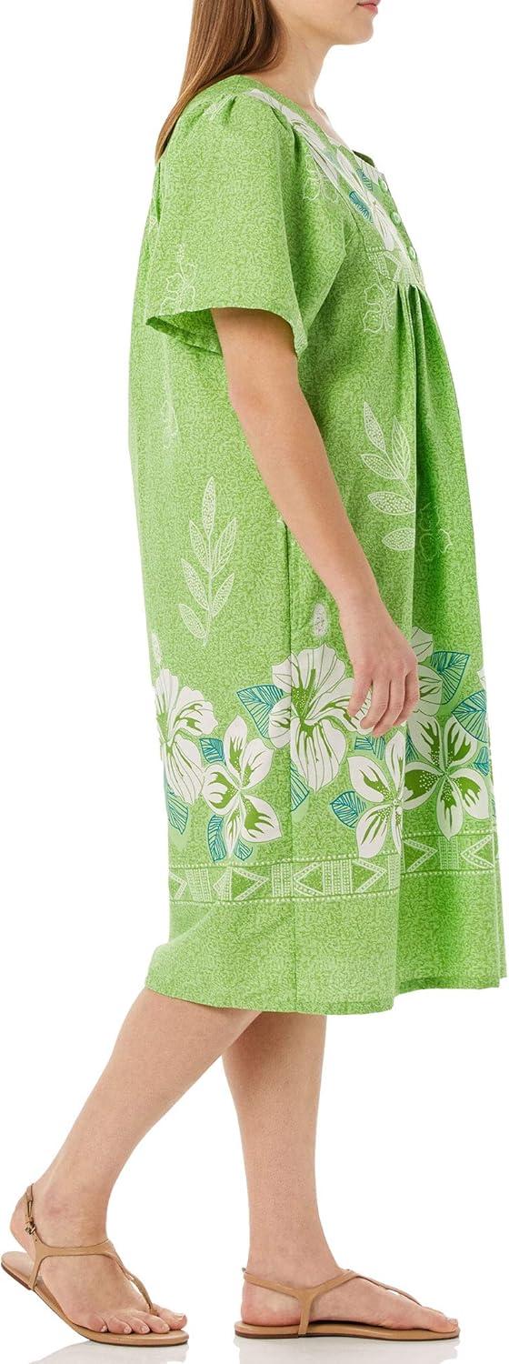 imageAmeriMark Womens Patio Dress Lounger Floral Print Border Short Sleeve amp PocketsPear