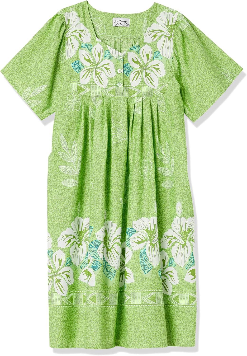 imageAmeriMark Womens Patio Dress Lounger Floral Print Border Short Sleeve amp PocketsPear