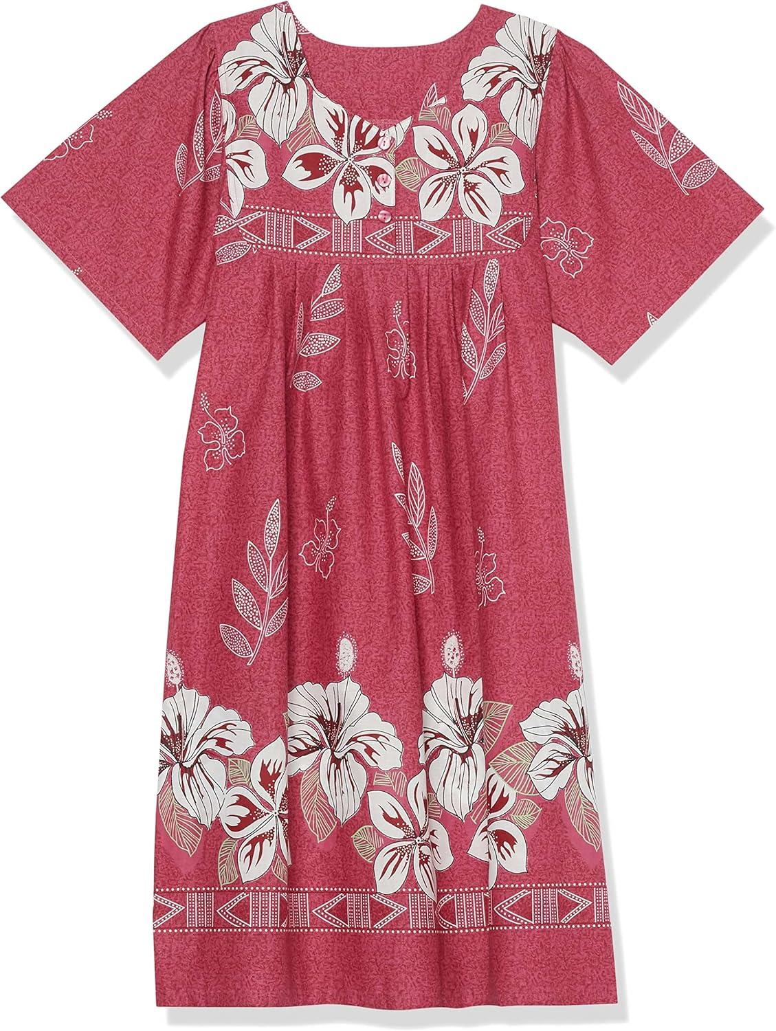 imageAmeriMark Womens Patio Dress Lounger Floral Print Border Short Sleeve amp PocketsPlumberry