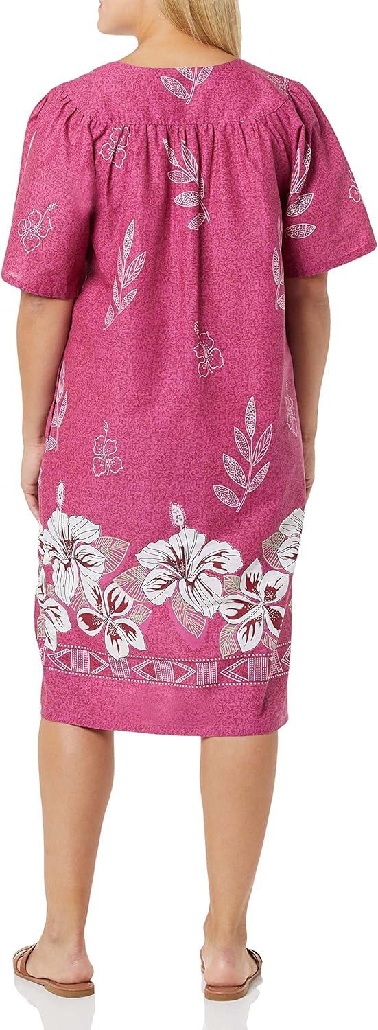 imageAmeriMark Womens Patio Dress Lounger Floral Print Border Short Sleeve amp PocketsPlumberry