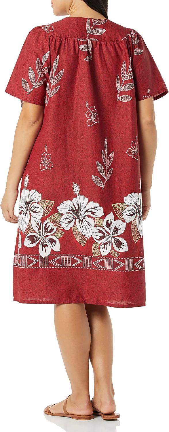 imageAmeriMark Womens Patio Dress Lounger Floral Print Border Short Sleeve amp PocketsRed