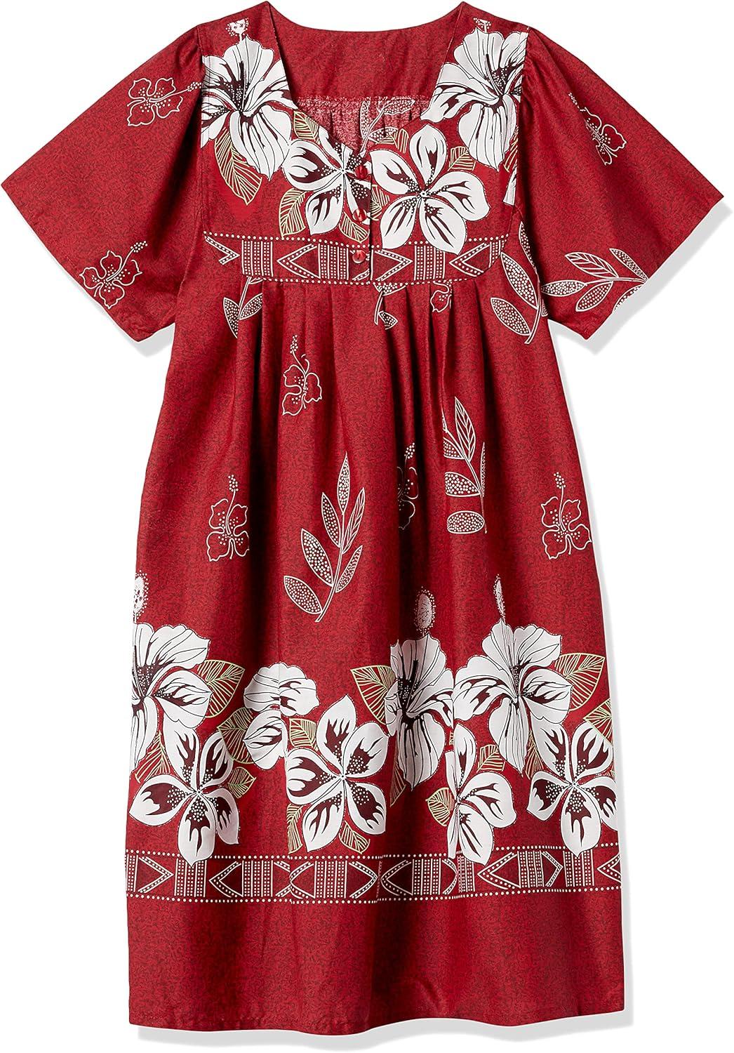 imageAmeriMark Womens Patio Dress Lounger Floral Print Border Short Sleeve amp PocketsRed