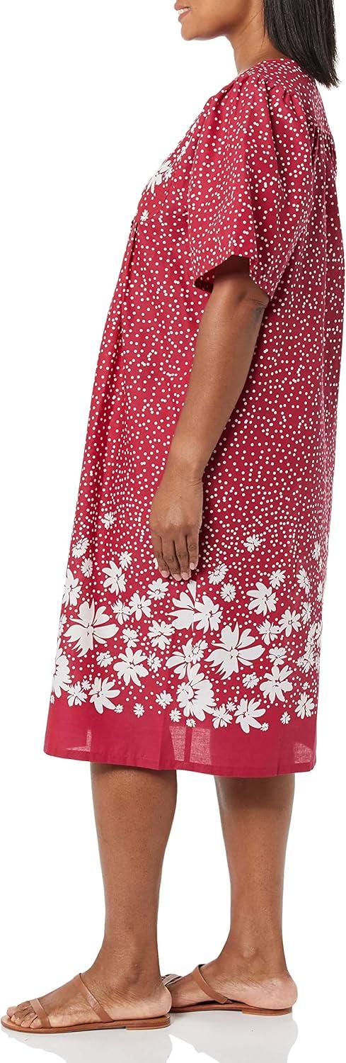 imageAmeriMark Womens Patio Dress Lounger Floral Print Border Short Sleeve amp PocketsRed Border