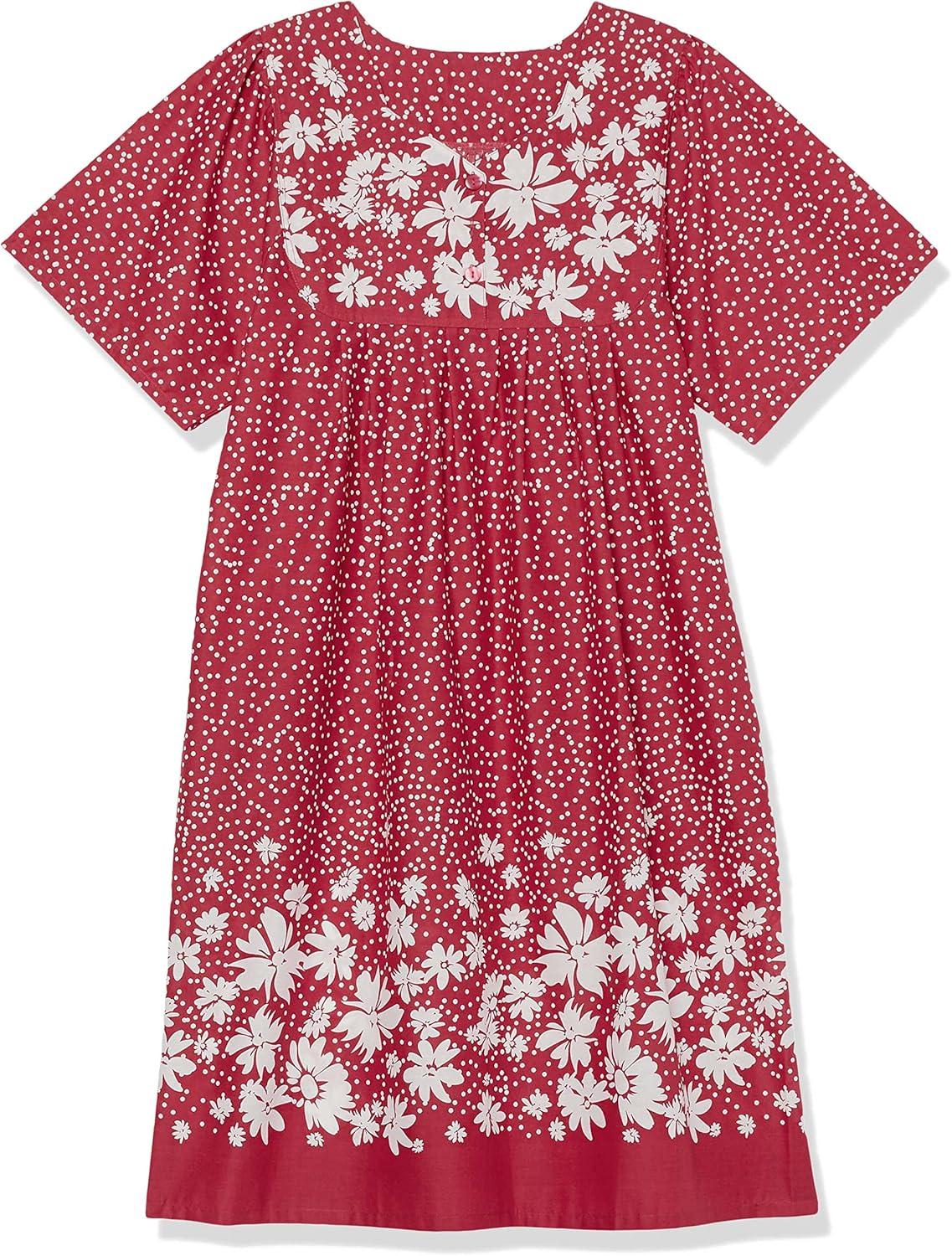 imageAmeriMark Womens Patio Dress Lounger Floral Print Border Short Sleeve amp PocketsRed Border
