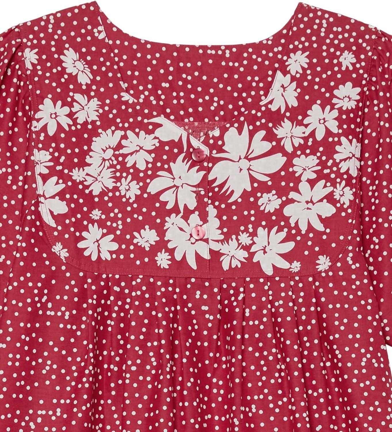 imageAmeriMark Womens Patio Dress Lounger Floral Print Border Short Sleeve amp PocketsRed Border