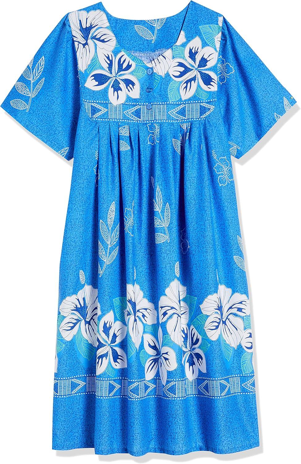imageAmeriMark Womens Patio Dress Lounger Floral Print Border Short Sleeve amp PocketsRoyal