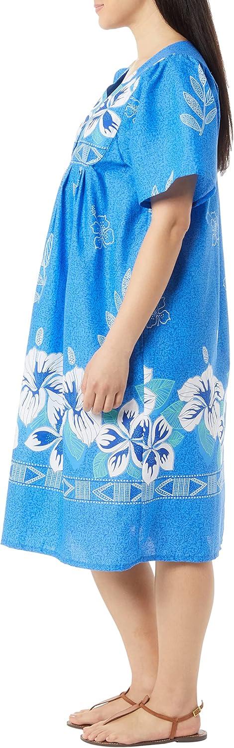 imageAmeriMark Womens Patio Dress Lounger Floral Print Border Short Sleeve amp PocketsRoyal