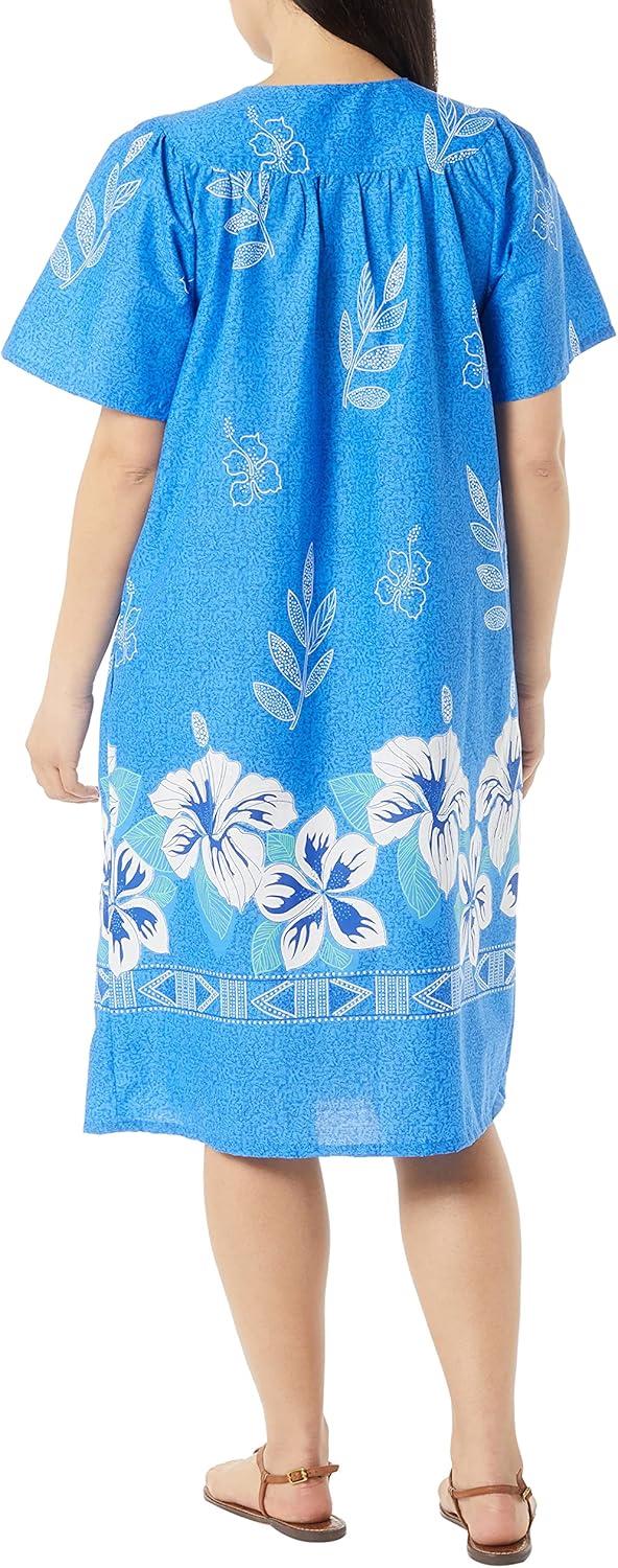 imageAmeriMark Womens Patio Dress Lounger Floral Print Border Short Sleeve amp PocketsRoyal