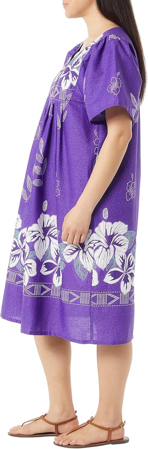 imageAmeriMark Womens Patio Dress Lounger Floral Print Border Short Sleeve amp PocketsViolet